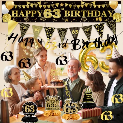Image of 63rd Birthday Decorations for Men, Black Gold 63rd Party Decoration Kits