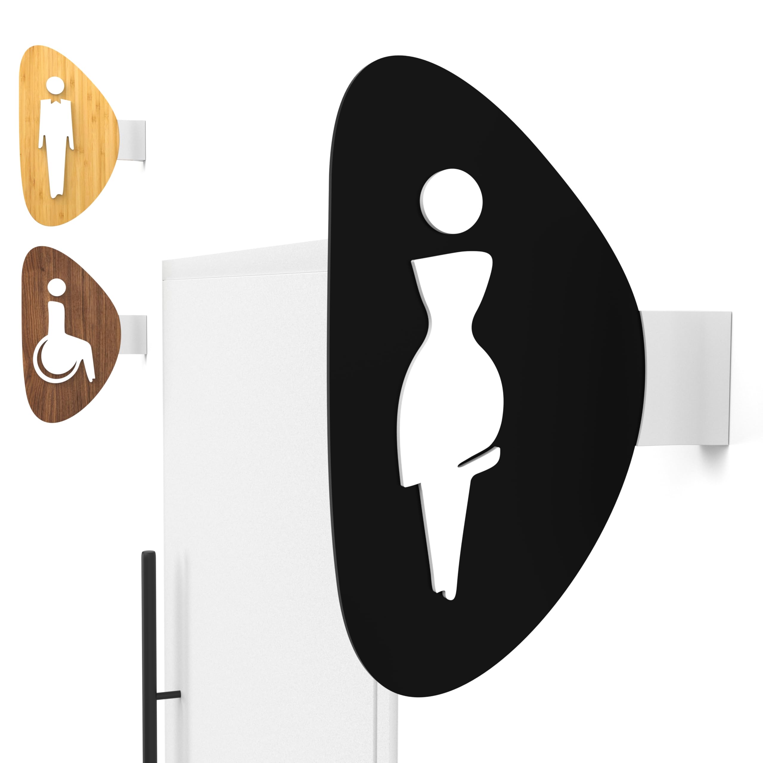 Set 3 Cartelli Toilette Bifacciali Personalizzabili – Simboli Bagno Uomo Donna Disabili WC – Insegne a Bandiera con Supporto Parete – Pittogrammi per Hotel Ristorante Ufficio Mensa