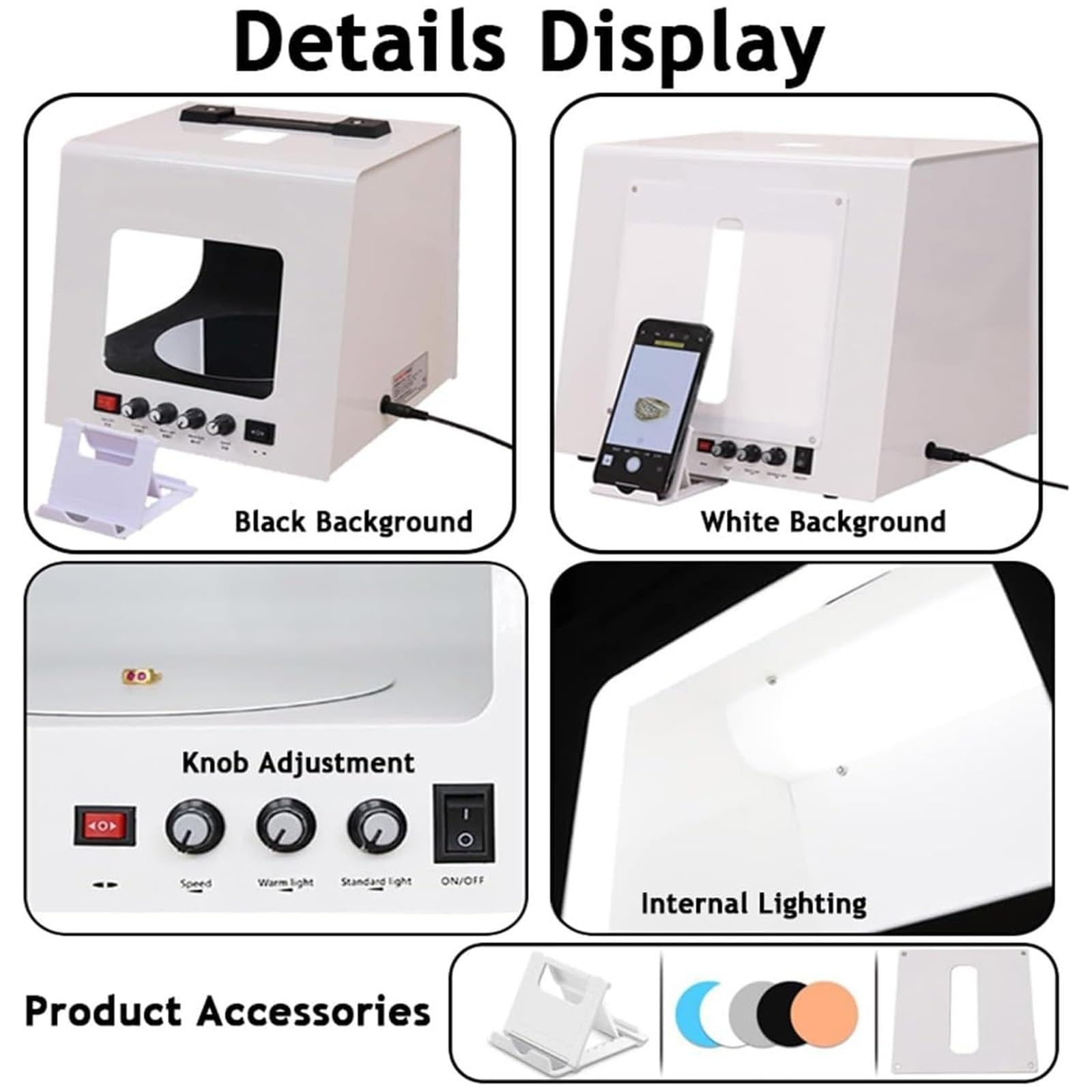 Przenośny mini namiot do studia fotograficznego, lampa LED z elektrycznym gramofonem 360° i regulowanymi światłami do fotografii biżuterii i małych przedmiotów