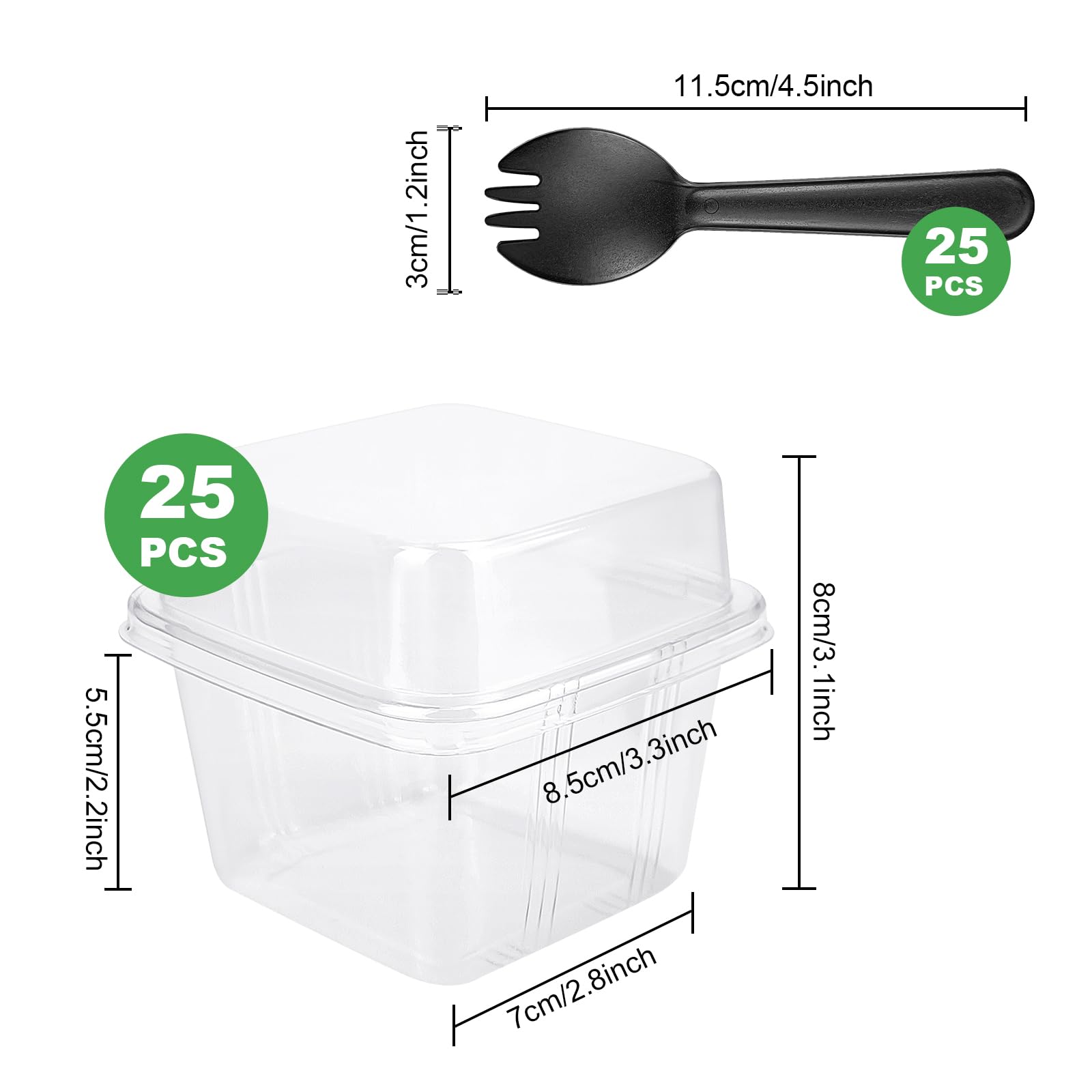 25Pcs 8oz Mini Square Clear Dessert Cups with Lids and Spoons,Plastic Ice Cream Containers,Fruit Cups with Lid for Party,Disposable Dessert Cups for Fruit,Salads,Cupcakes,Parfait,Pudding