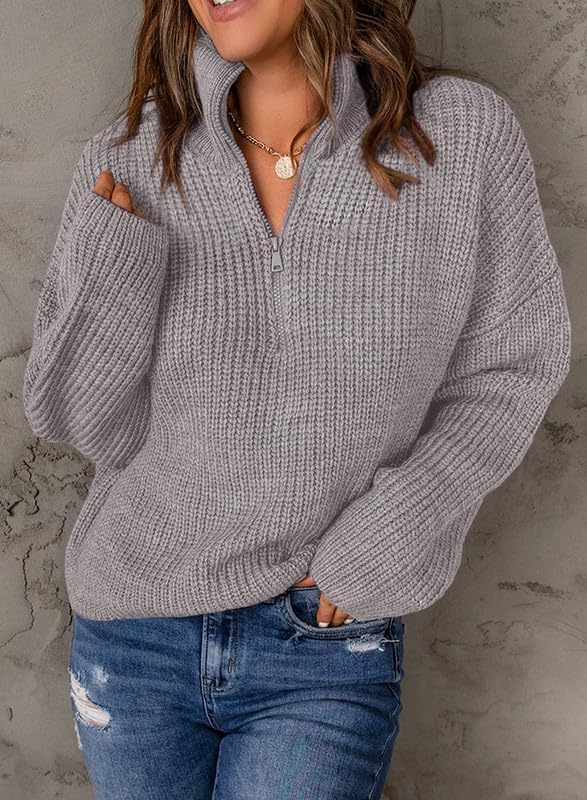 EVALESS Quarter Zip Sweaters for Women Waffle Kint Long Sleeve Pullover Sweater Business Casual Outfits - Image 2