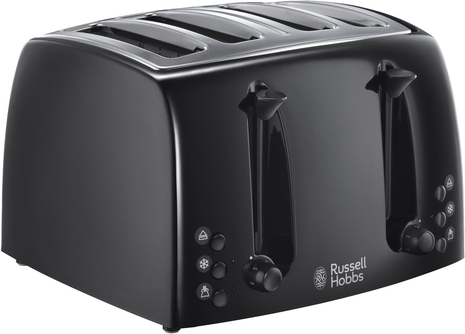 Textures 4 Slice Toaster 21651 - Wide Slots, 6 Browning Levels, Frozen/Cancel/Reheat, Removable Crumb Tray, 1500W, Black Matt & High Gloss