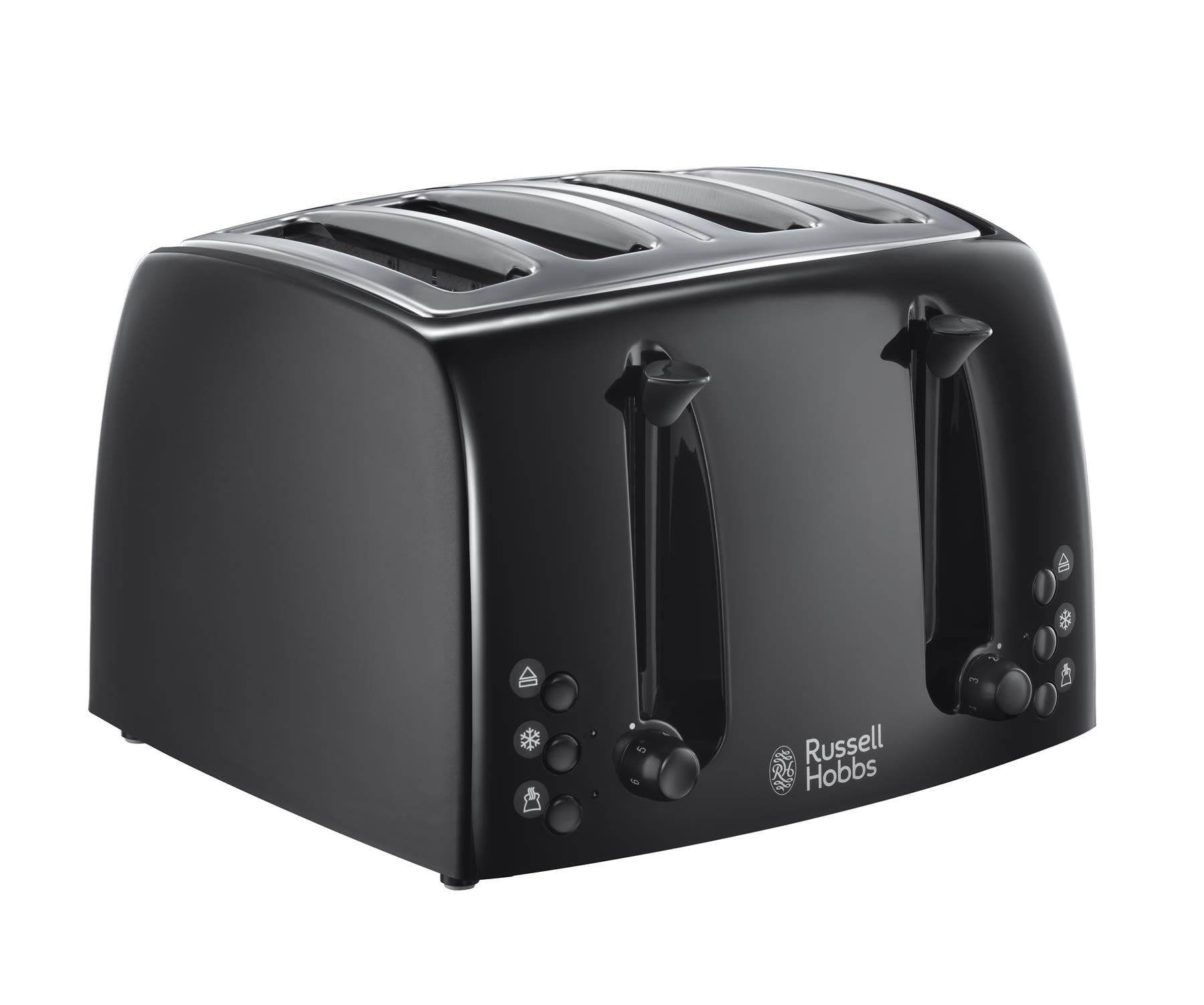 Russell Hobbs Textures 4 Slice Toaster (Extra Wide Slots, 6 Browning Levels, Frozen, Cancel & reheat Function with Indicator Lights, Removable Crumb Tray, 850W, Black matt & high Gloss Finish) 21651 [Energy Class A]