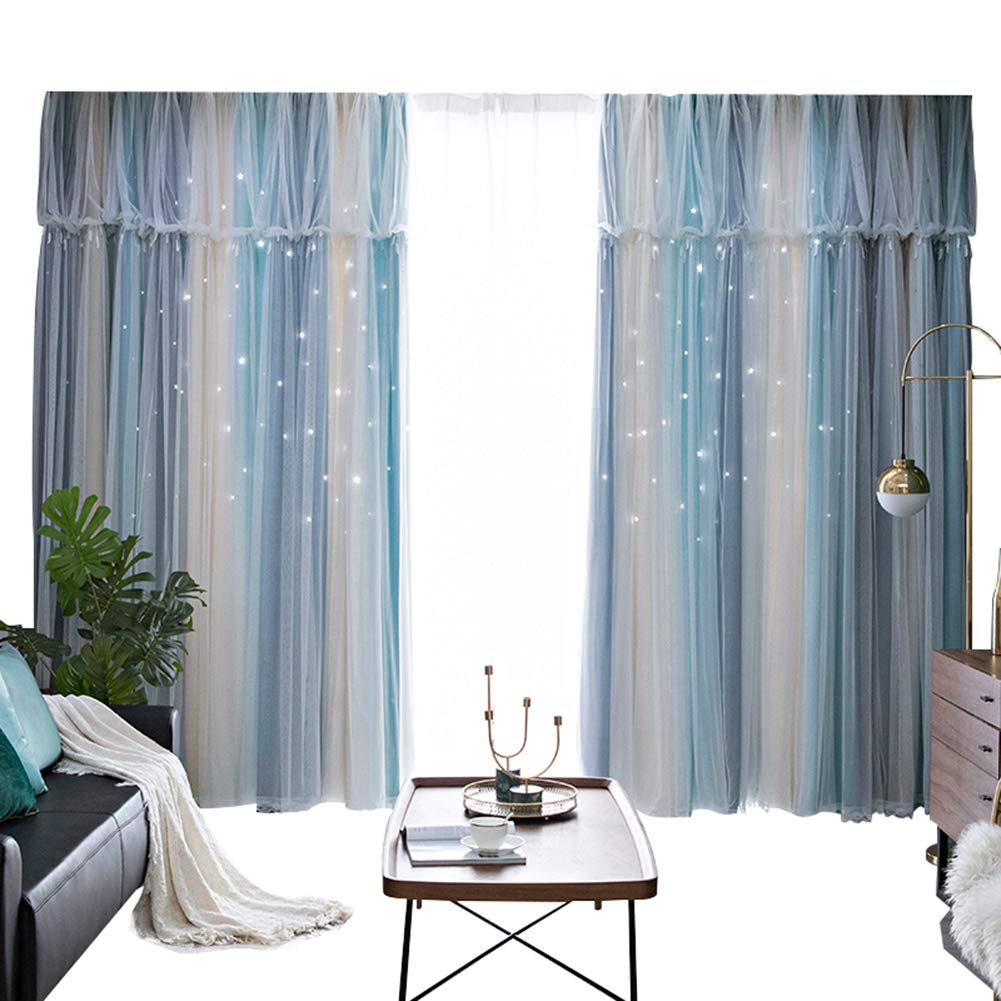 Rideau occultant double couche tulle et rideaux occultants en voile transparent pour fille