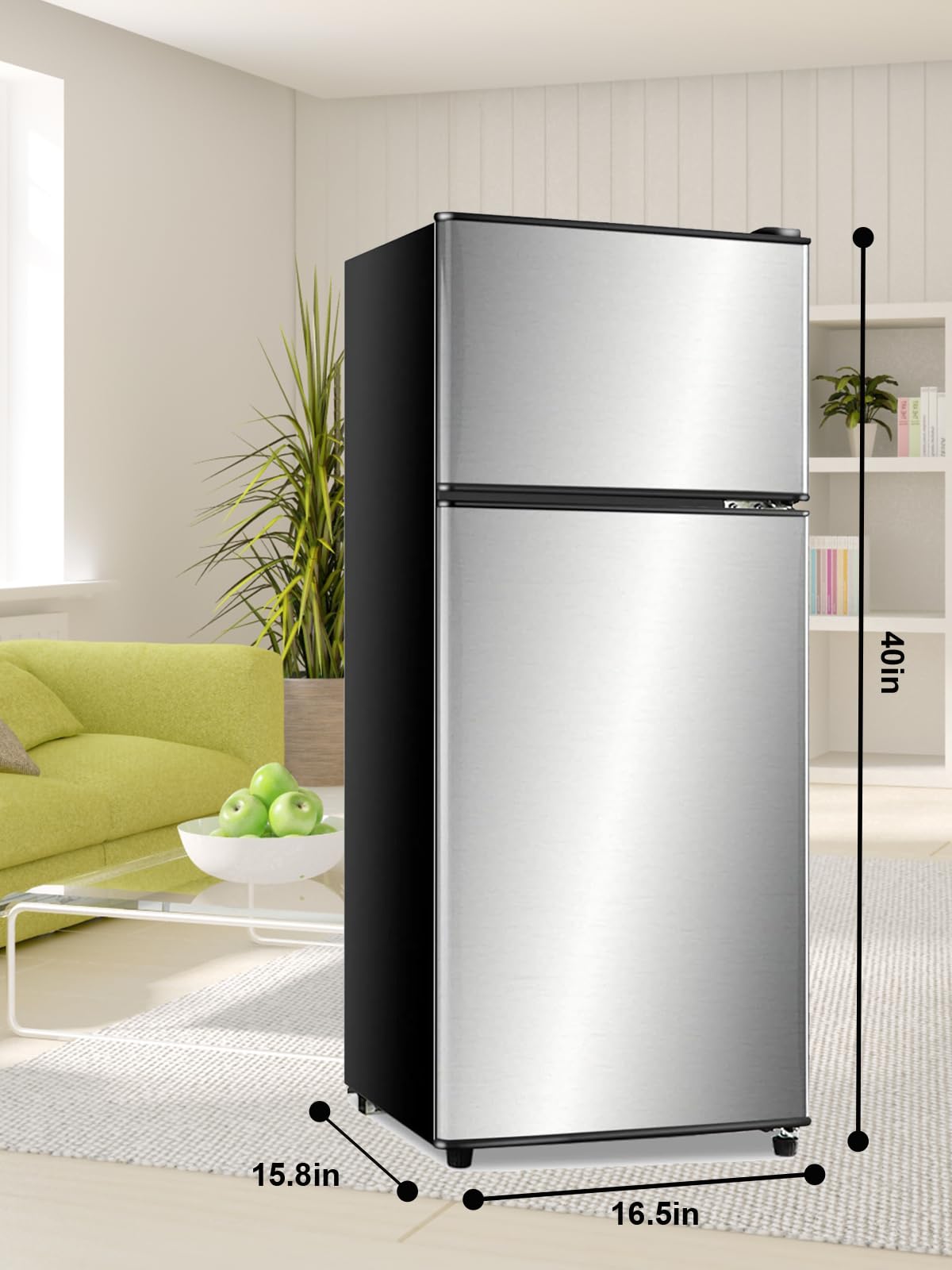 Krib Bling 3.8 Cu.Ft Refrigerator 2 Door 7 Level Adjustable Thermostat Control Top-Freezer Refrigerator Lock Fresh Energy Saving Silver on Fridge.com - View 3