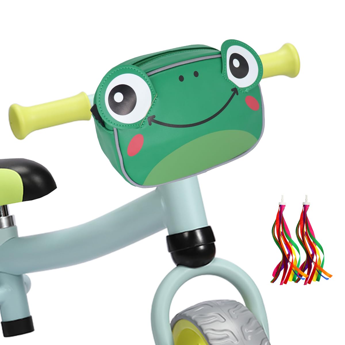 TOURSLOV Kids Bike Basket with Shoulder Strap and 2 Bike Streamers Tassels - Water Resistant Handlebar Bag Gift for Boys Girls Toddlers