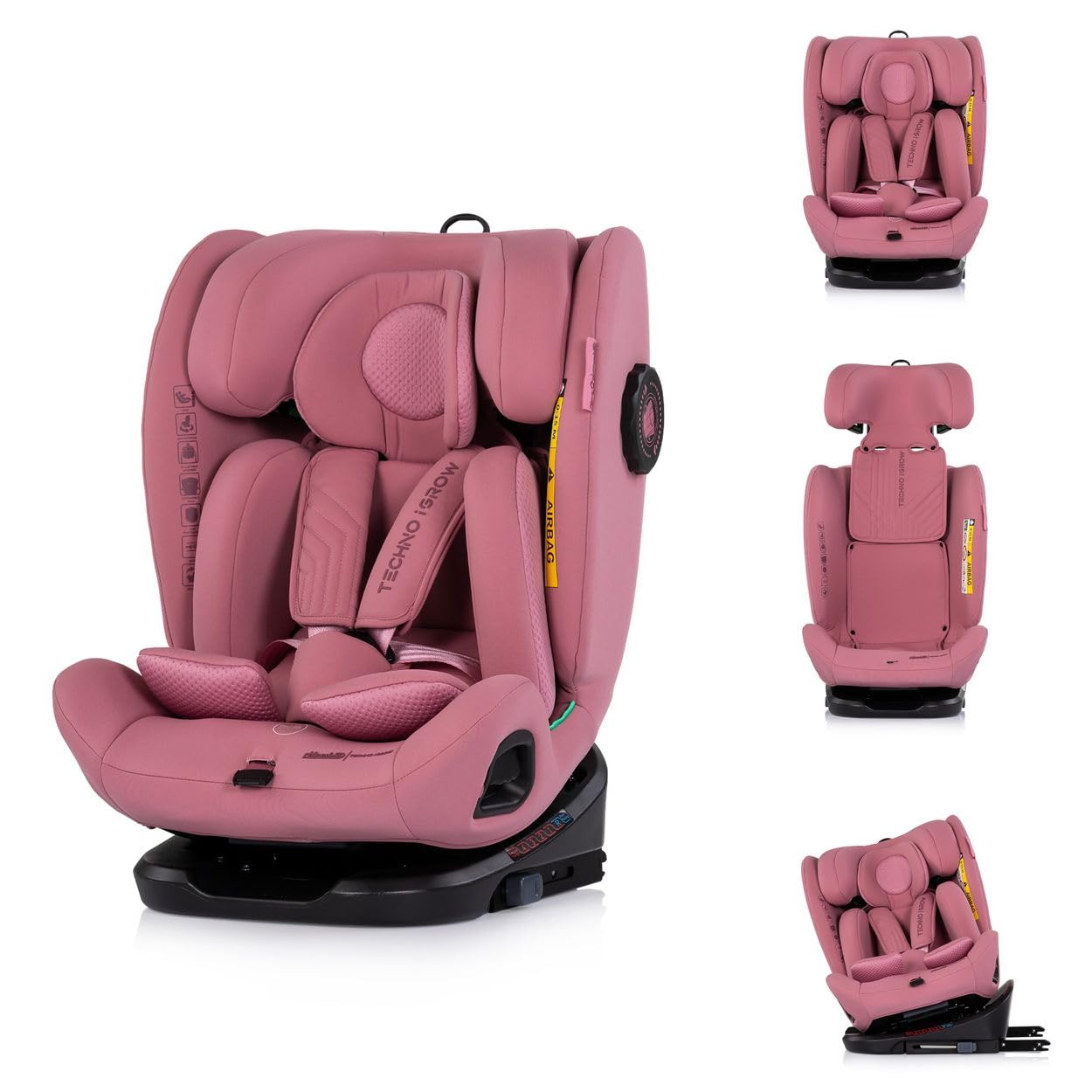 Chipolino Kindersitz Techno iGROW i-Size (40-150cm) Isofix Top Tether Kopfstütze rosa