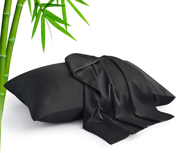 BEDELITE King Size Pillow Cases Set of 2, Rayon Derived from Bamboo, Cooling Pillow Cases for Hot Sleepers & Night Sweats, Breathable and Silky Soft Envelope Pillowcases(Black, 20"x36")