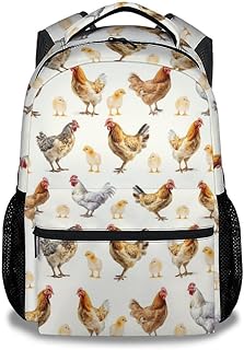 PoshWrap Chicken School Backpack for Boys Girls, 16 Inch Light Yellow Backpacks for Kids 6-12 Years, Lightweight Cartoon Bookbag for Travel