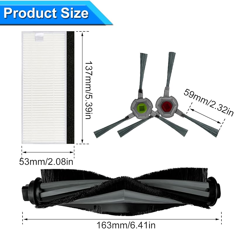 Set de accesorii EATBALE pentru aspirator robot Ecovacs Deebot OZMO U2 DGN22 U2 Pro Yeedi K650 1 perie cilindrică 4 filtre HEPA 8 perii laterale 1 perie de curățare 13