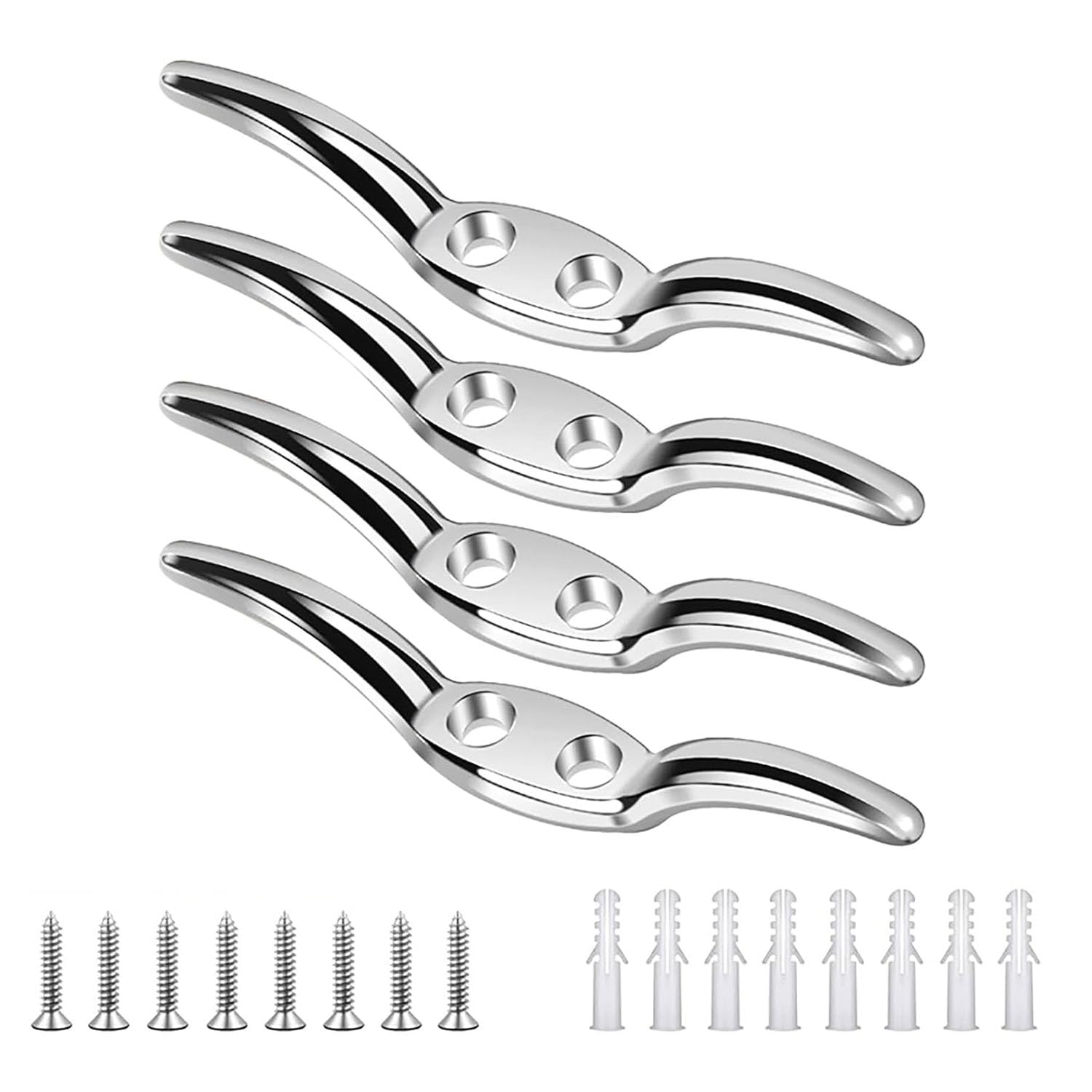 Yangwen 4 Pcs Flagpole Rope Cleat Hook, Stainless Steel Flagpole Rope Cleat Hook Cord Hook With Screws,Non Rust Flagpole Blind Cord 66Mm