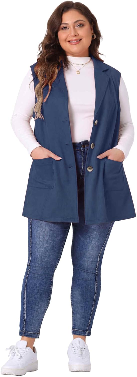 Agnes Orinda Plus Size Utility Vest for Women Lapel Sleeveless Lightweight Casual Suede Vests Jacket - Image 3