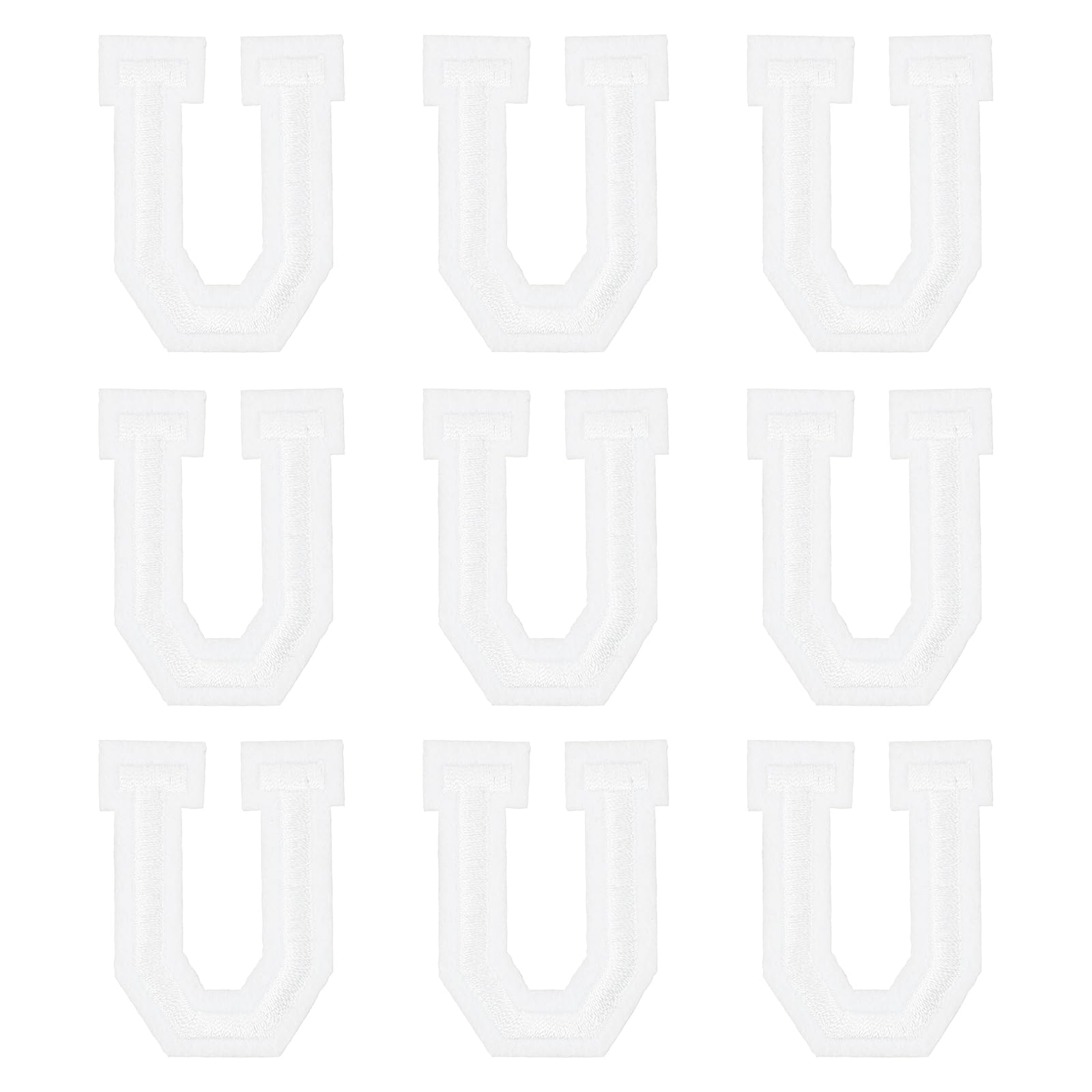 sourcing map Iron on Letter Patches 2" Alphabet U Iron on Embroidered Patch Sew on Letter Stickers Applique for Repairing Clothing Jeans Shoes Hats DIY(White, Pack of 9)