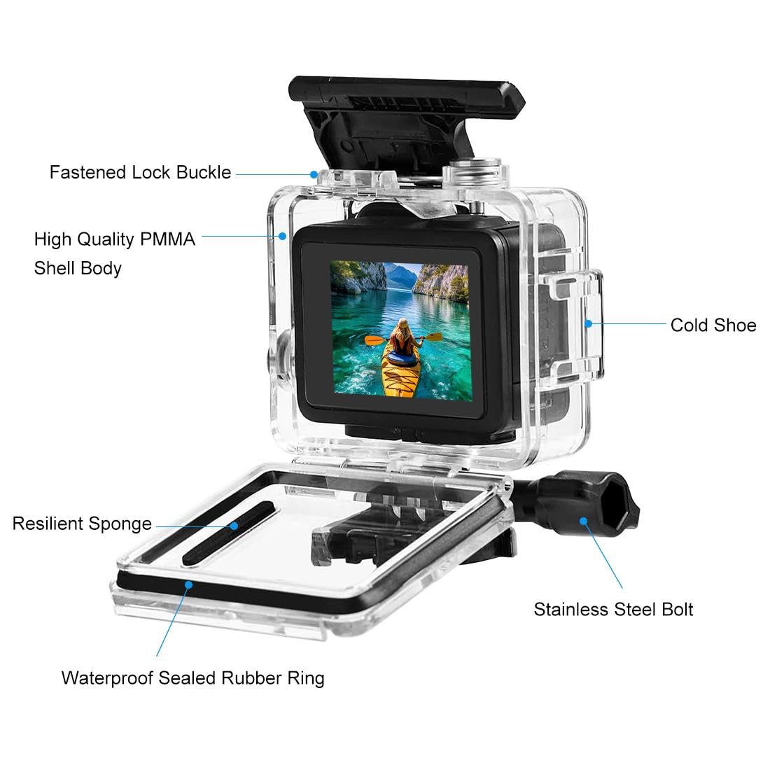 Custodia impermeabile Go Pro HERO, custodia protettiva per immersioni PULUZ 60 m, con fibbia, supporto base e vite HERO 4K versione 2024