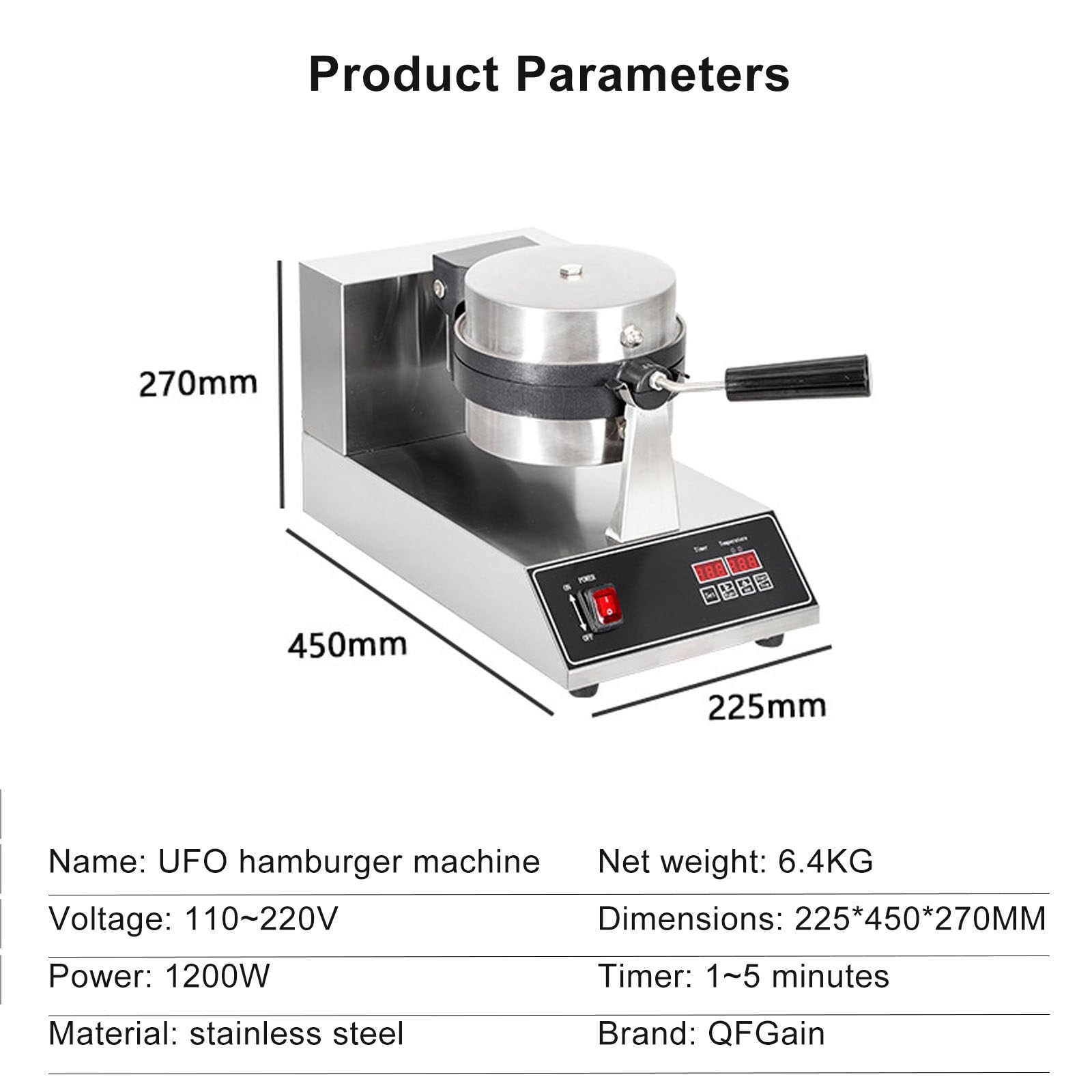 Máquina para hacer hamburguesas, Ice Cream Burger Make Electric Burger Waffle Maker- Pantalla digital, máquina para hornear prensa de hamburguesas antiadherente con temporizador de ajuste y