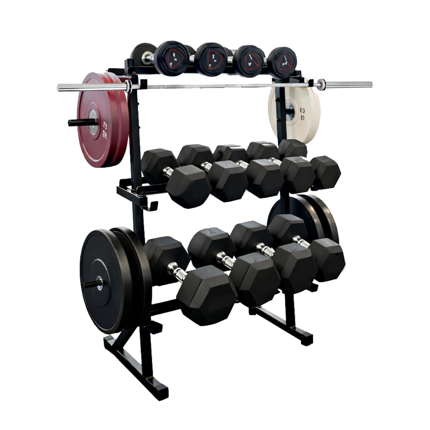 3 In 1 Dumbbell Stand for Home | Dumbbell Rack with Weight Plate Stand & Barbell Storage | Heavy Duty Steel gym rack with Non-slip Rubber Feet | Easy-to-Clean Barbell Stand for Home, Gym-image-32