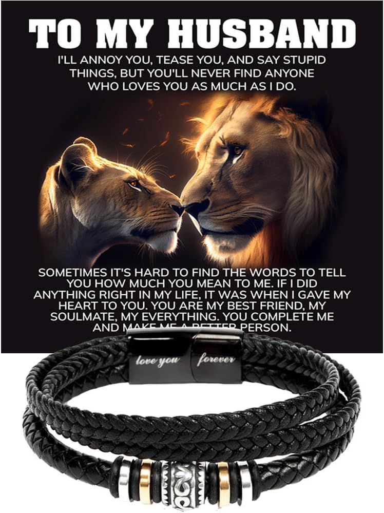 To My Husband Bracelet, Bracelet for Husband from Wife, Husband Gifts from Wife, Valentine Gift for Husband, Gift For Husband Bracelet with Message Card and Box, Bracelet For Men, Men Bracelet