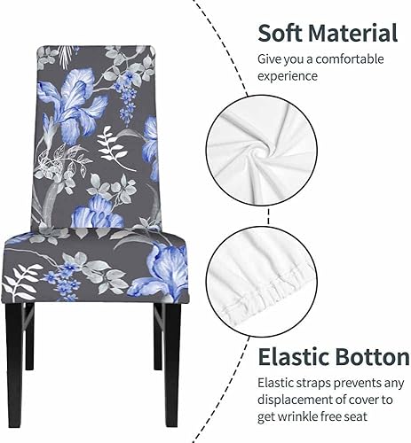 Miniatura 4 de Numland 1 paquete de fundas para sillas de comedor con diseño floral, elegante, romántico, hermoso diseño, corto, elástico, poliéster, extraíble,