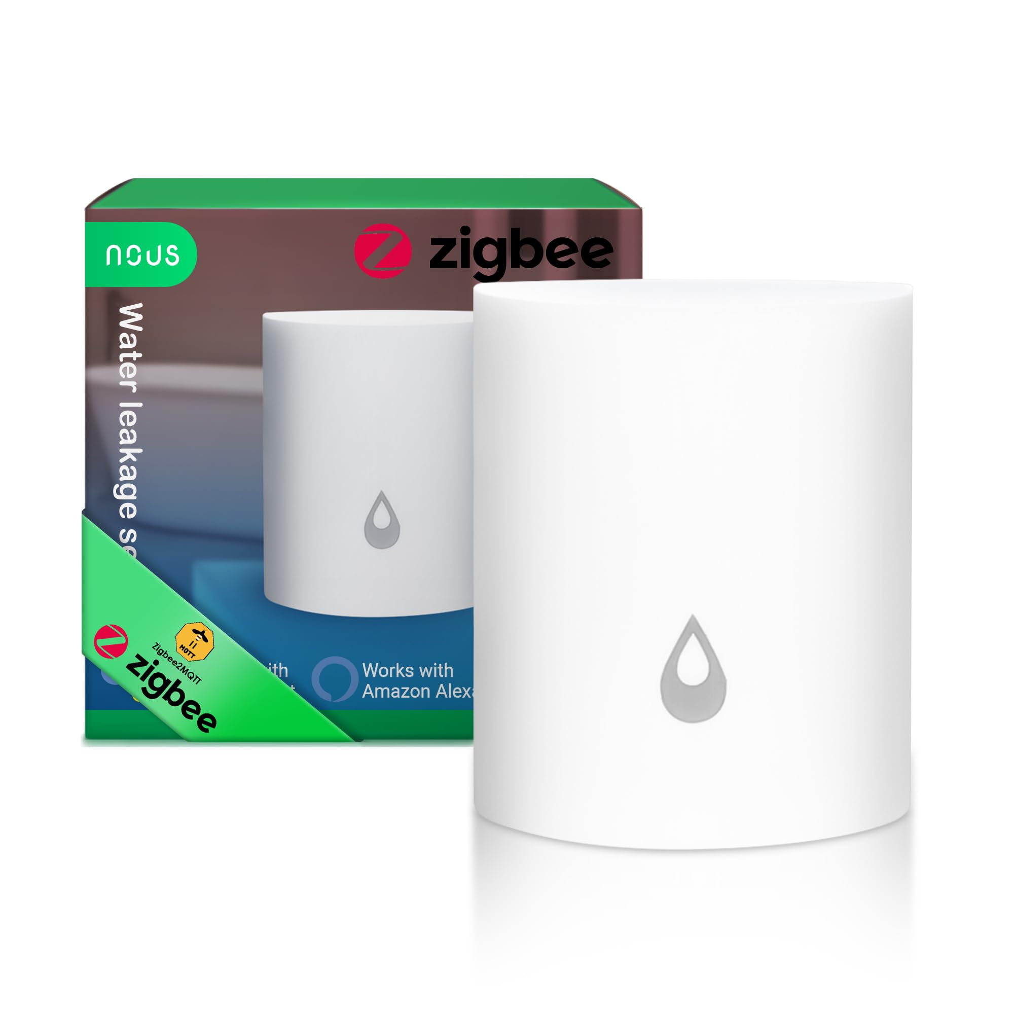 NOUS E4 ZigBee Smart Water Leakage Sensor, Natychmiastowe Wykrywanie Wycieków, Kompatybilny z Alexa, Google Home, Home Assistant, Tuya