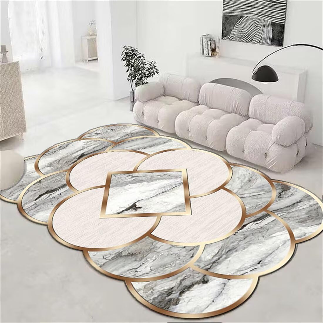 Tapis gym bébé insonorisé et doux rond gris effet marbre 140x300cm