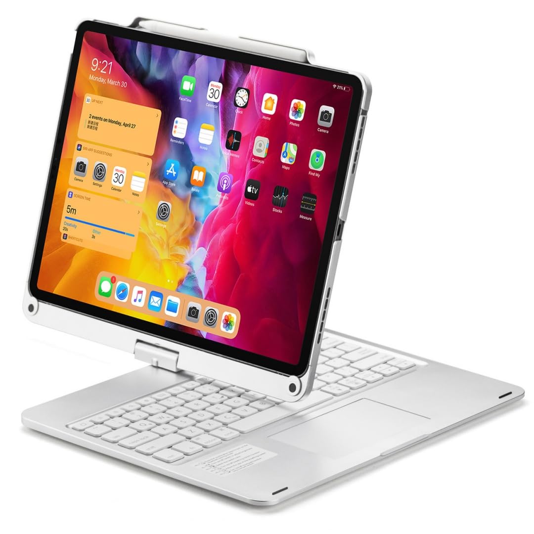 kaidisen 360 Rotatable iPad Pro 13 inch M4/ Air 13 inch/Pro 12.9 6th 5th 4th 3rd Gen Keyboard Case with Touchpad 7 Color Backlight Foldable Backlit Keyboard 360 Rotating,Silver Pro13