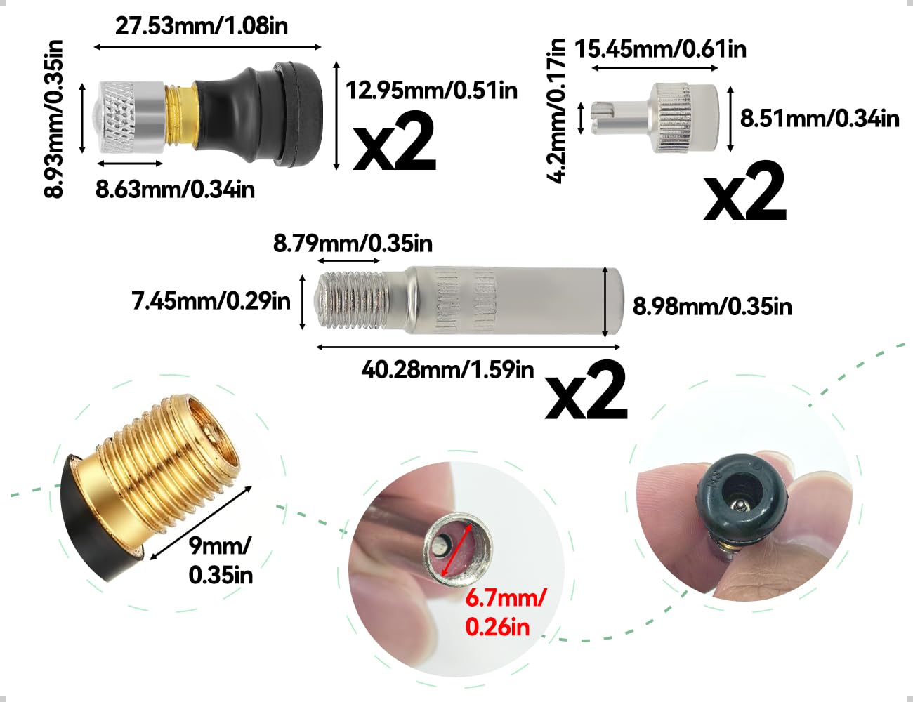 2 x zestaw zaworów bezdętkowych, adapter przedłużający zaworu do skutera elektrycznego, adapter przedłużający do samochodu, furgonetki, kompatybilny z samochodem Ninebot Balance