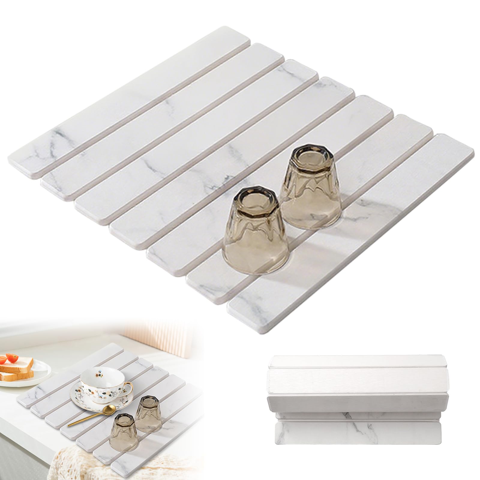 Ytsmfl White Stone Drying Mat For Kitchen Counter, 40X30cm Foldable Non-Slip Stone Drying Pad Absorbent Diatomaceous Earth Bath Mat