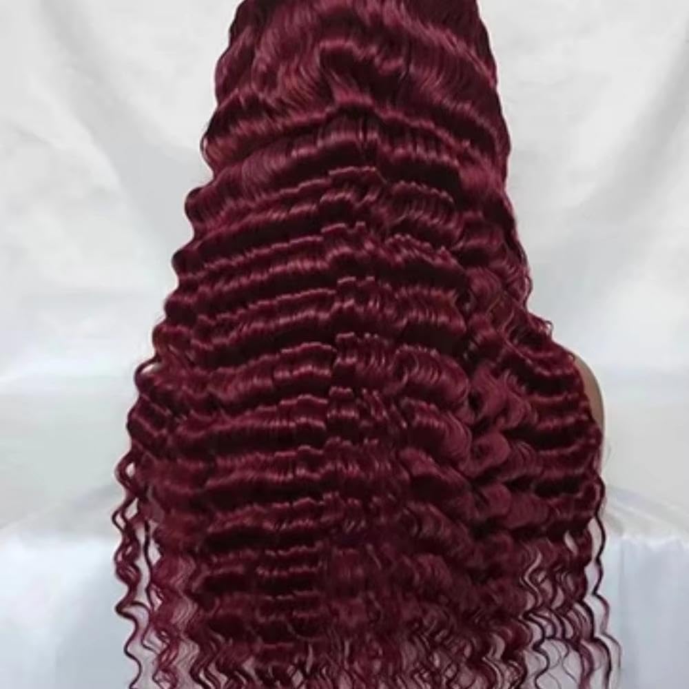 Haarpflege Burgunderrote Lockige Tief Gewellte Perücke 13 X 4 HD Transparente Spitzenfront-Echthaarperücken Vorgezupft Für Frauen(16inches)