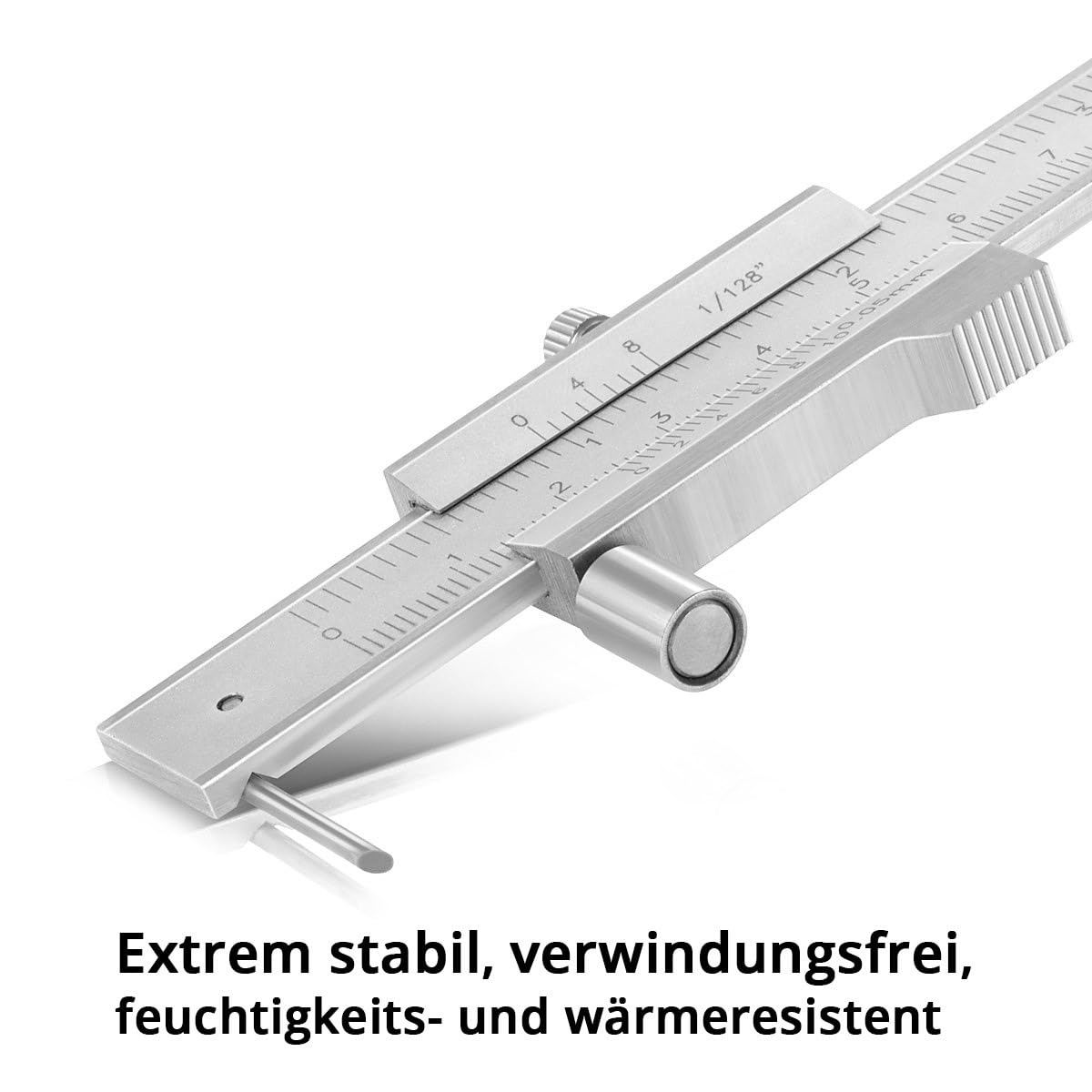 STAHLWERK Anreiß-Messschieber | Messlehre | Schieblehre 0-200 mm | 8 Inch mit Nonius und Anschlagrolle nach DIN 862 für Präzisionsmessungen
