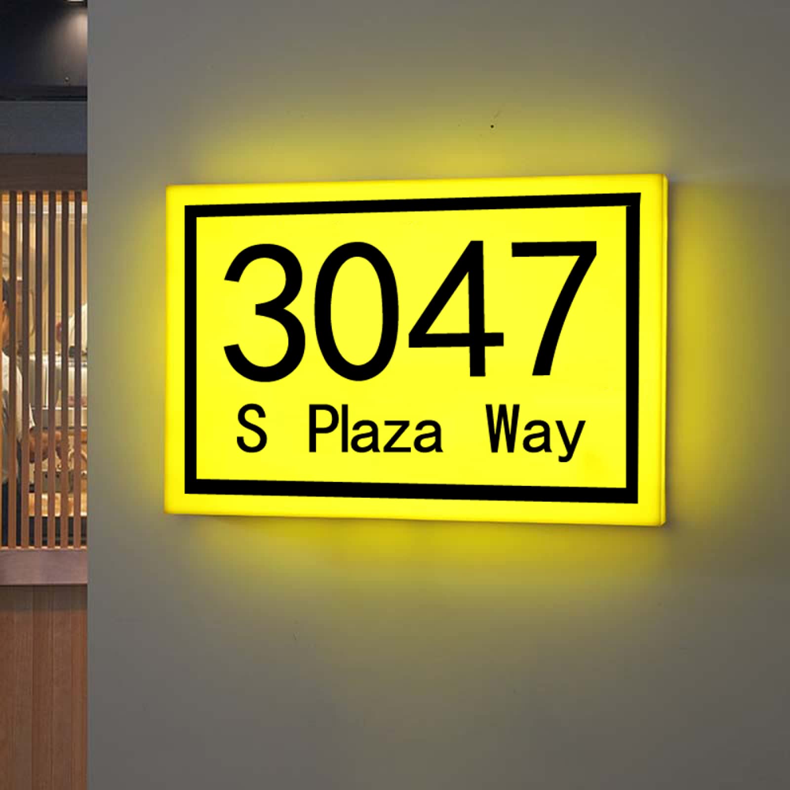 Beleuchtete Hausnummern,Frontlit LED Floating Address Sign,LED beleuchtete Hausschilder,Acryl Modern House Plaque For Outside, Weiß & Schwarz,Gelbes Licht,45 * 34