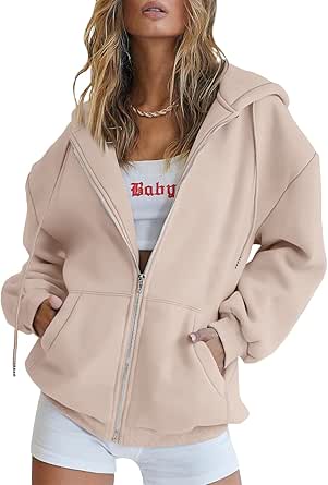 EFAN Women's Cute Hoodies Teen Girl Fall Jacket Oversized Sweatshirts Casual Drawstring Zip Up Y2K Hoodie with Pocket