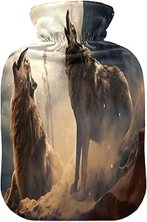 Wajiw Hot Water Bottle with Cover 2L Warm Water Bottle for Hot and Cold Compress Hot and Cold Therapies,Hand Feet Warmer,Wolf