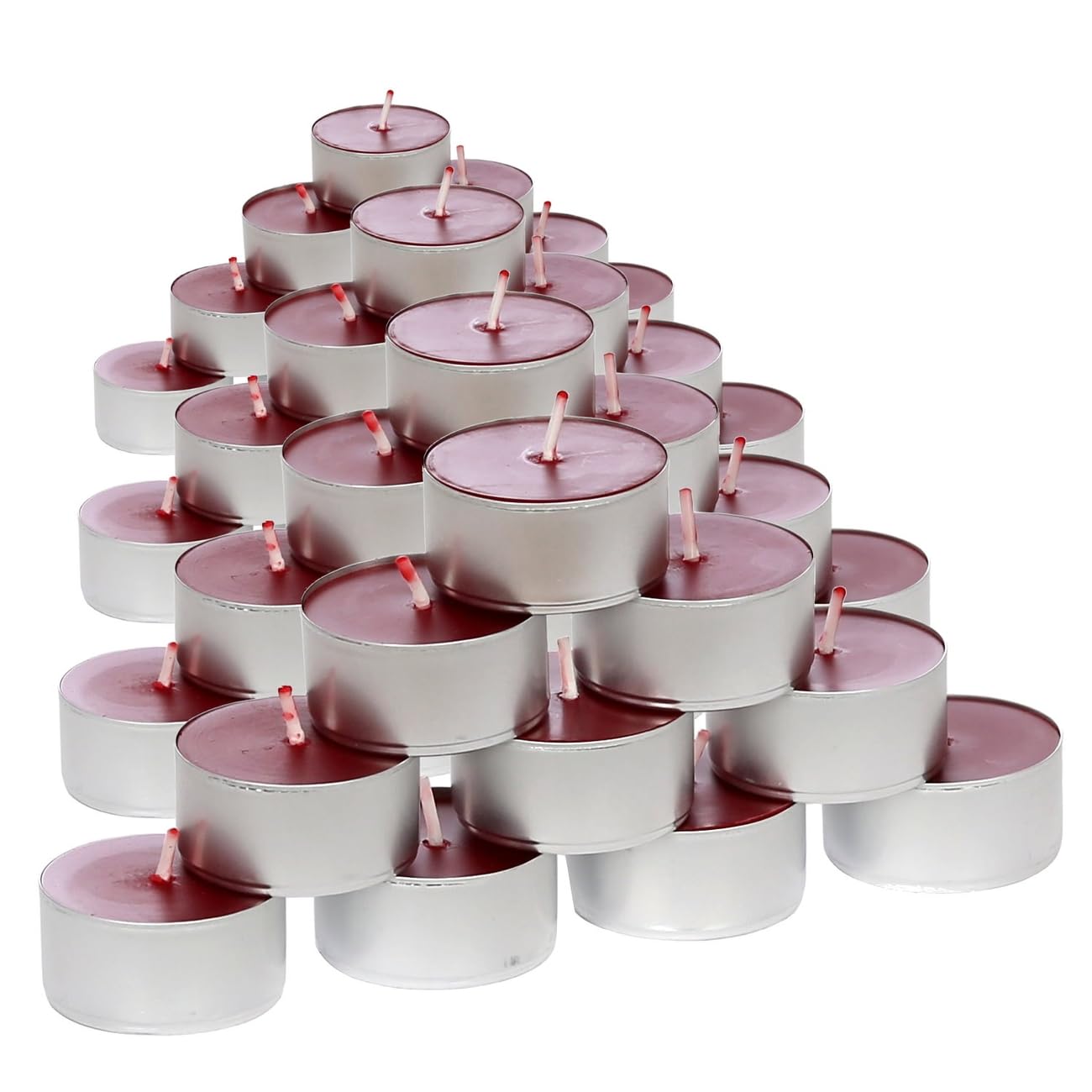 Velas de té de cera de abejas rojas con aroma de cera de abeja 100% natural en funda de aluminio, tamaño: juego de 40