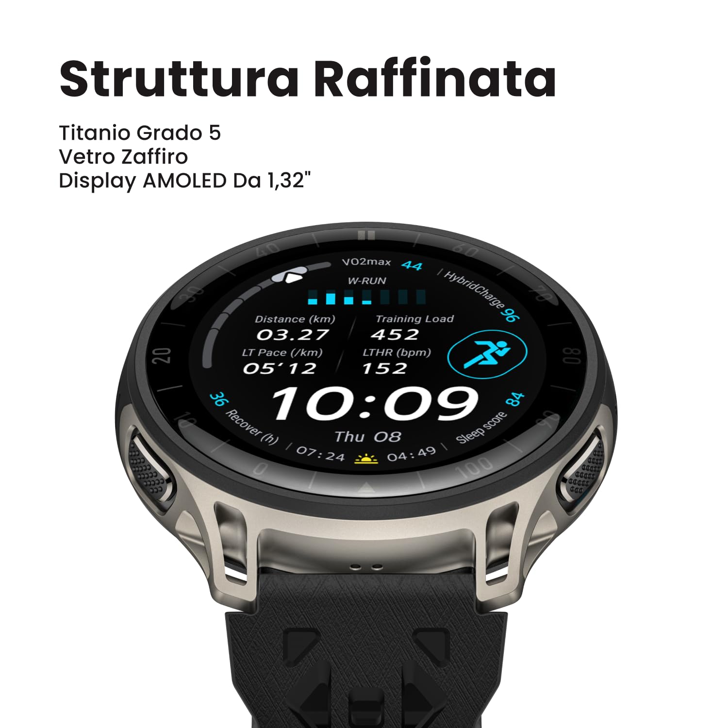 Amazfit Cheetah 2 Pro 48mm Smartwatch GPS per la Corsa, AMOLED da 1,32", Vetro Zaffiro, Cassa in Titanio, 32GB, Autonomia fino a 20 Giorni, 5 ATM, NFC, Torcia, Mappe Offline, 170+ Modalità Sportive