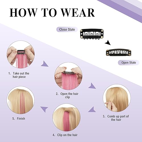 Miniatura 4 de Sofeiyan 10 extensiones de cabello de colores con reflejos, extensiones de cabello sintético lacio de 22 pulgadas para mujeres, niños y niñas,