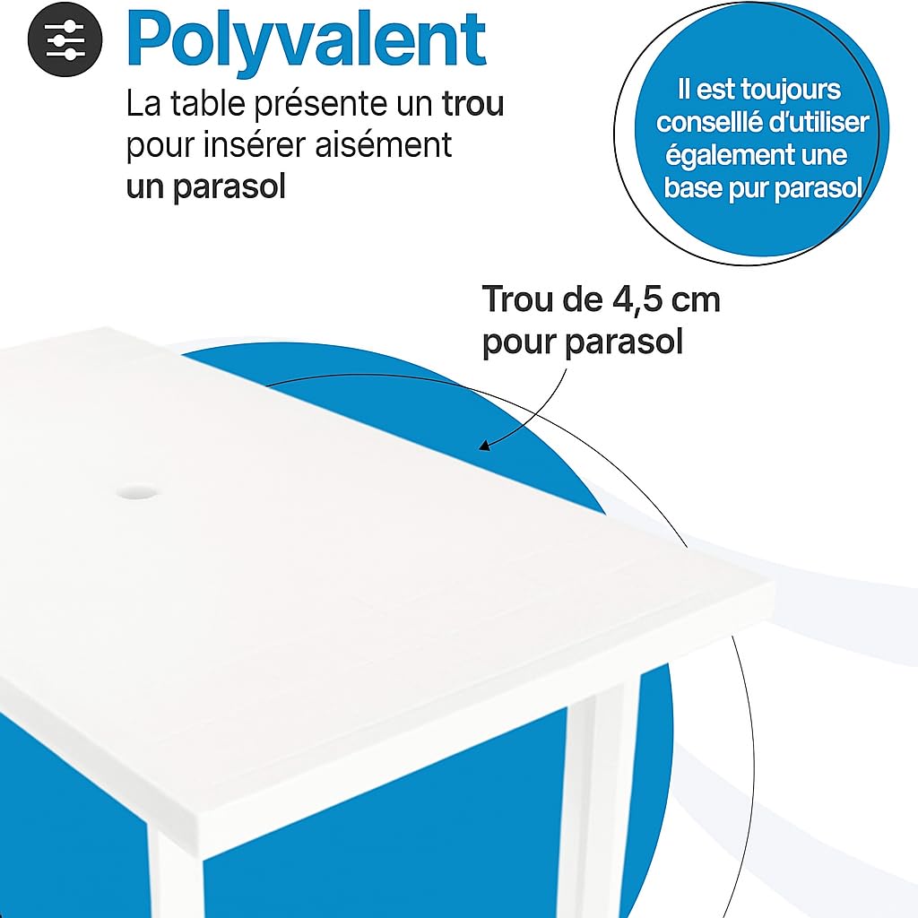 Tomaino Table de Jardin Exterieur avec Trou Parasol Plastique 126x76x72 cm