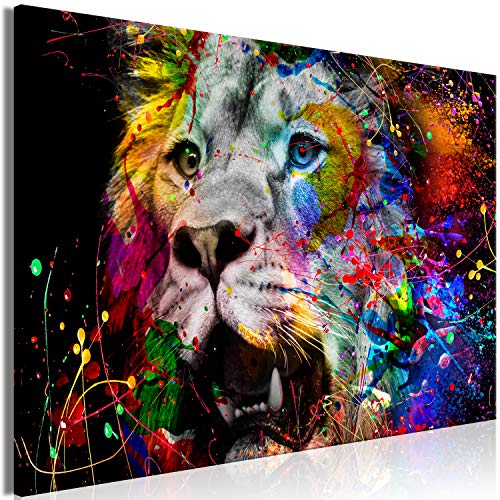 murando - Wandbilder XXL Tiere 120x80 cm 1 tlg - Wand Deko Vlies Leinwand Bilder Groß Wanddeko Wohnzimmer Schlafzimmer Kunstdrucke - Löwe Farbflekcen Gesicht Abstrakt g-A-0277-b-a
