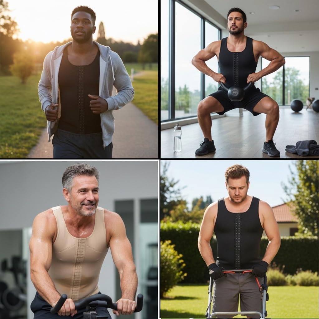 ToBeInStyle Men's Neoprene Slimming Body Shaper Vest Belly Compression Girdle Posture Corrector - S to 5XL