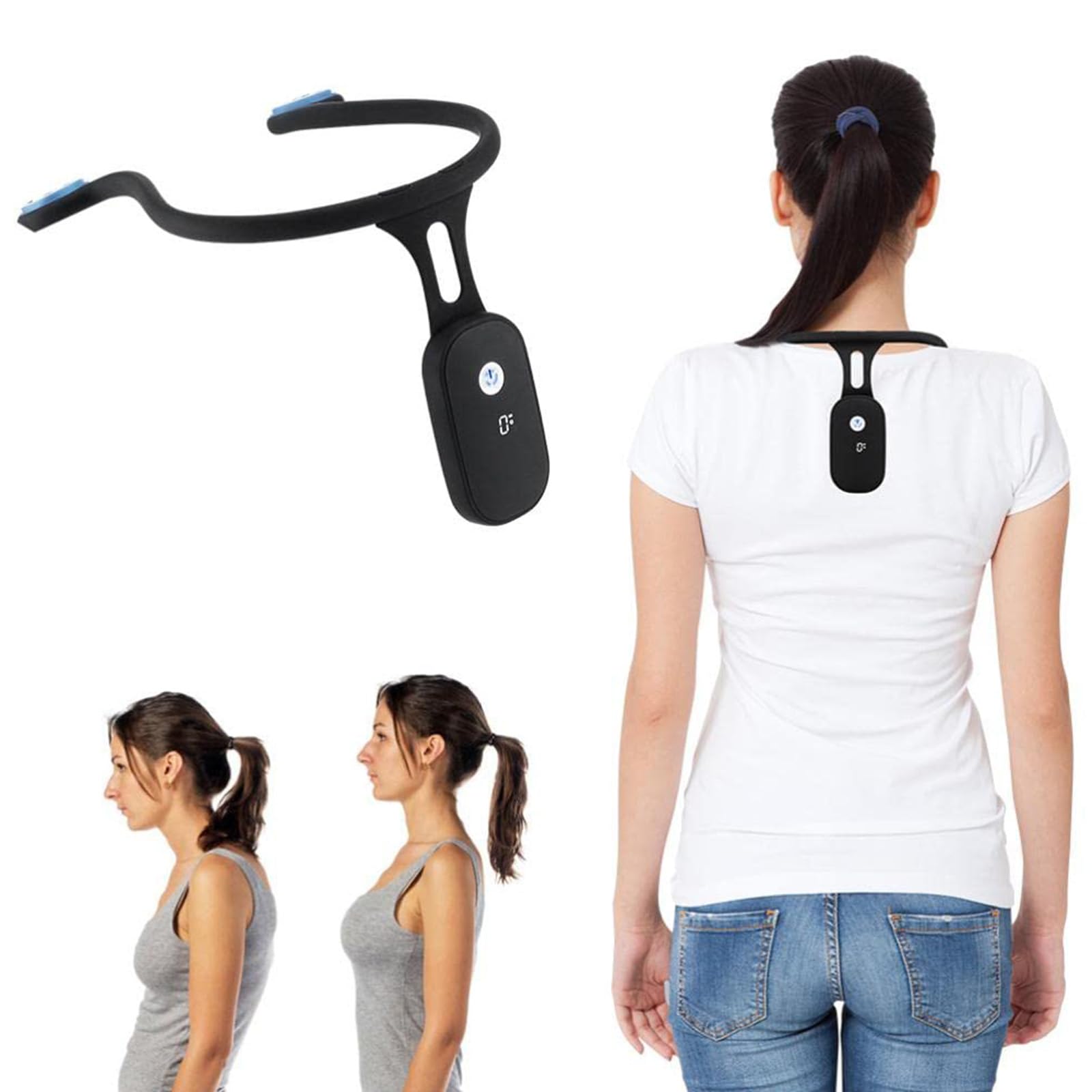 Motoulax Correcteur de Posture Suspendu au Cou, Entraîneur de Posture Rechargeable en Silicone avec Induction Automatique, Rappel Vibrant Intelligent pour Dos, Épaules, Travail et Études