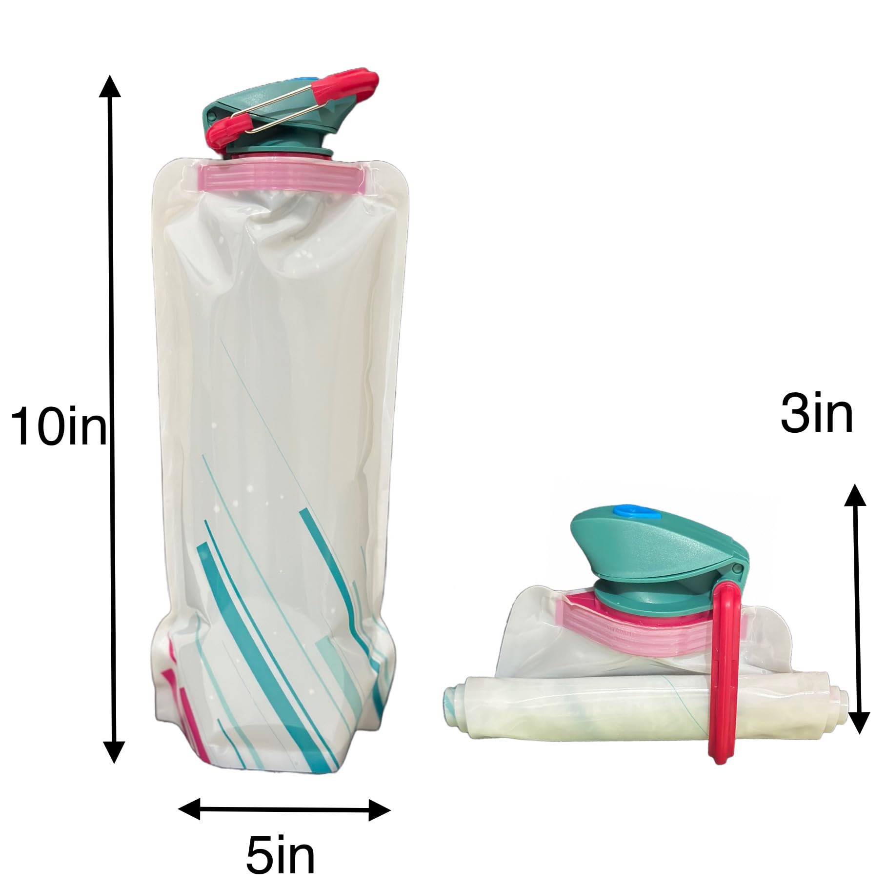 4 bottiglie d'acqua pieghevoli, con clip, riutilizzabili, per esterni