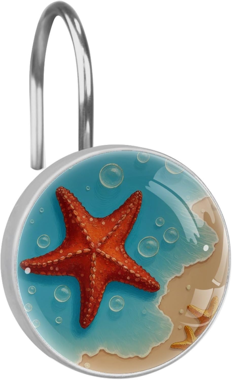 Starfish on The Beach Shower Curtain Hooks Rings, Round 12 Pcs Resin Glass Shower Curtain Hangers for Bathroom, Cartoon Rust Proof Stainless Steel Shower Hooks for Shower Curtain Rod