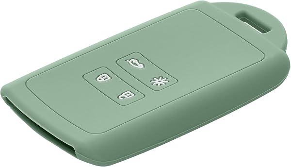 kwmobile Car Key Cover Compatible with Renault 4 Button Car Key Smart Key (only Keyless Go) - Silicone Protective Key Fob Cover with Built-in Eyelet - Pottery Green - 5