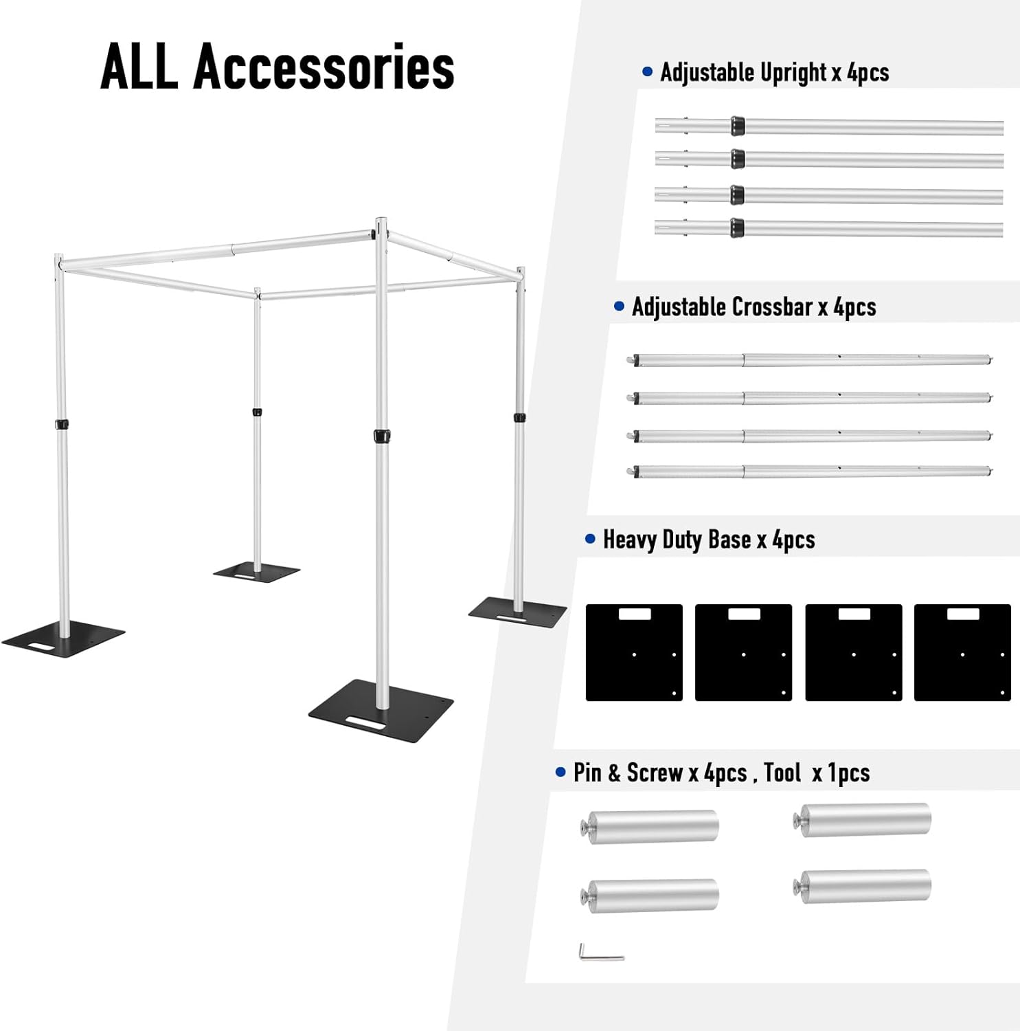 Hecis 12x12Ft Square Pipe and Drape Kit, 7-12' Tall x 7-12' Wide Square Adjustable Pipe and Drape Stand, Heavy Duty Backdrop Stand for Event, Party, Trade Shows and Wedding Decor