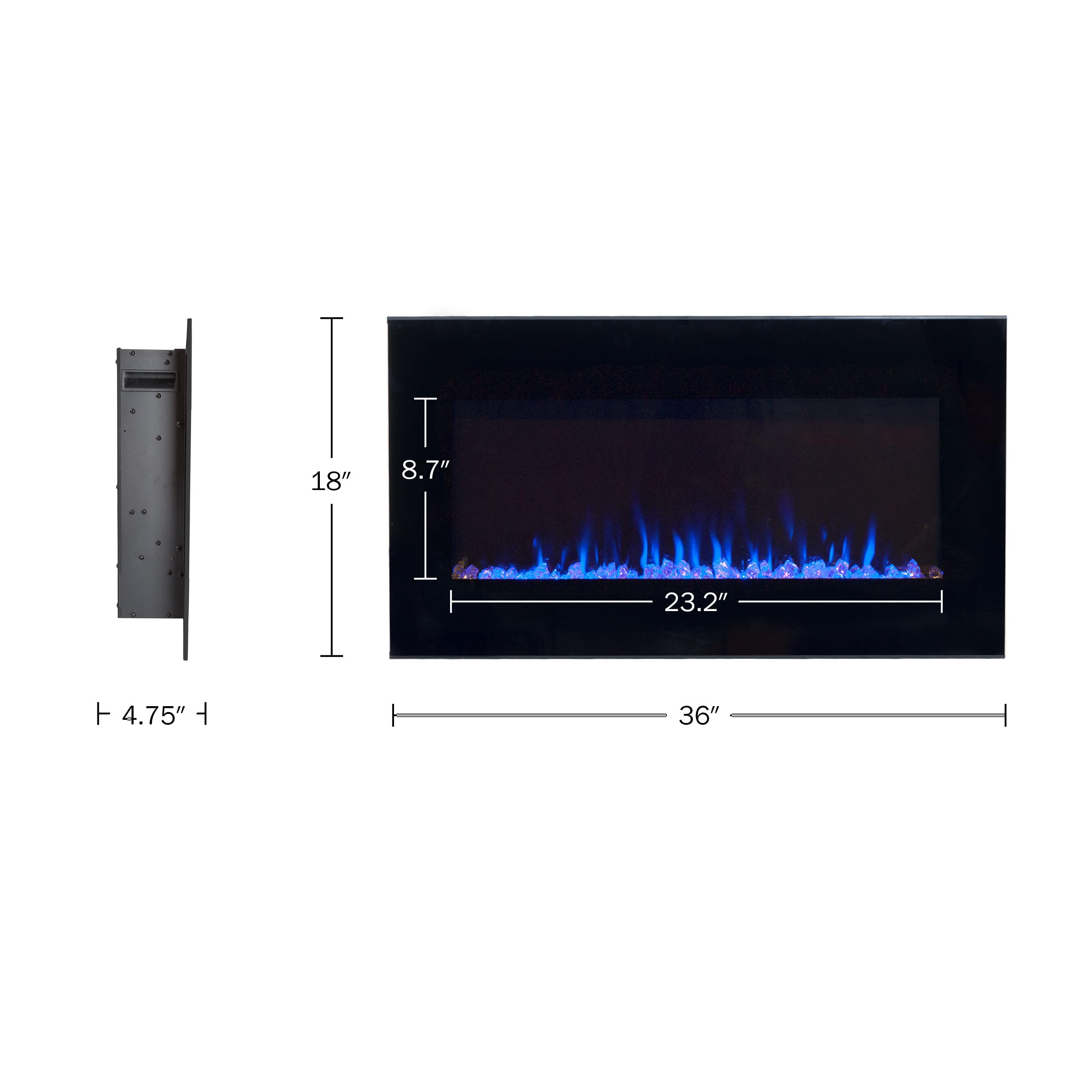 Fogata  eléctrica, con luz LED, para pared, llama de hielo y fuego, con control remoto, de 36 pulgadas, negro 5
