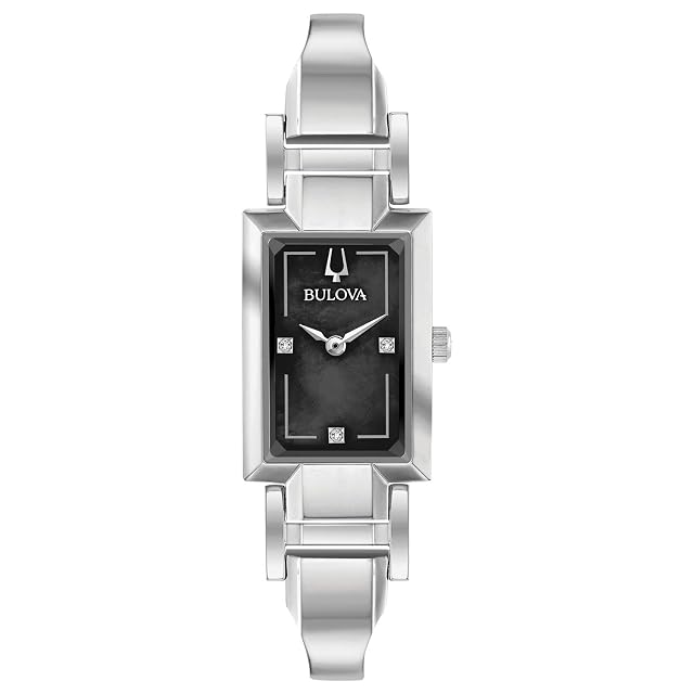 Bulova Ladies Classic Diamond Dial Quartz Stainless Steel Watch Rectangle Mother-of-Pearl