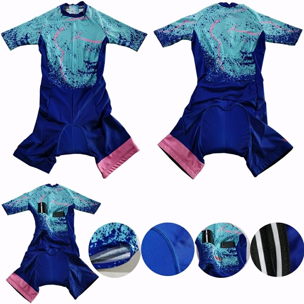 Triathlon-Anzug-Frauen-Rad-Anzug einteiliger Kurzarm mit 9D-Gel-Pad-Tasche Schnelltrocknende Sportbekleidung-Rad-Sets (Color : 04, Size : Large)