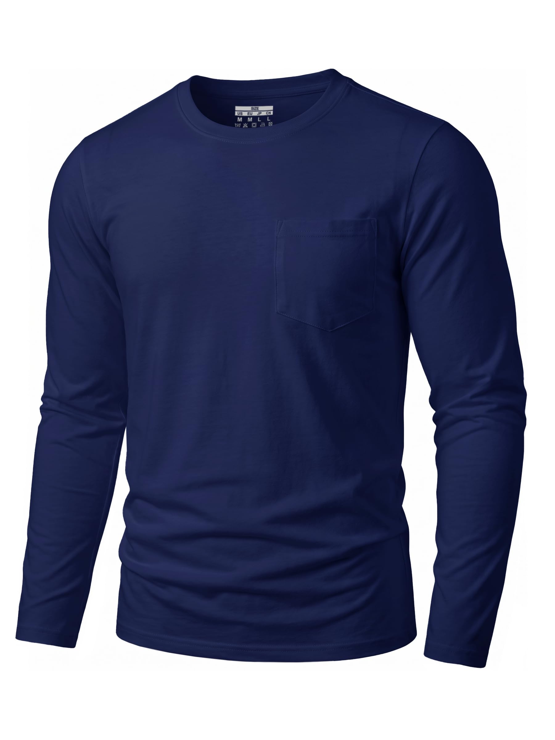 TACVASEN Herren Baumwolle Tshirt Rundhals Langarmshirt Einfarbige Work Sweatshirt Atmungsaktiv T Shirts Mit Brusttasche