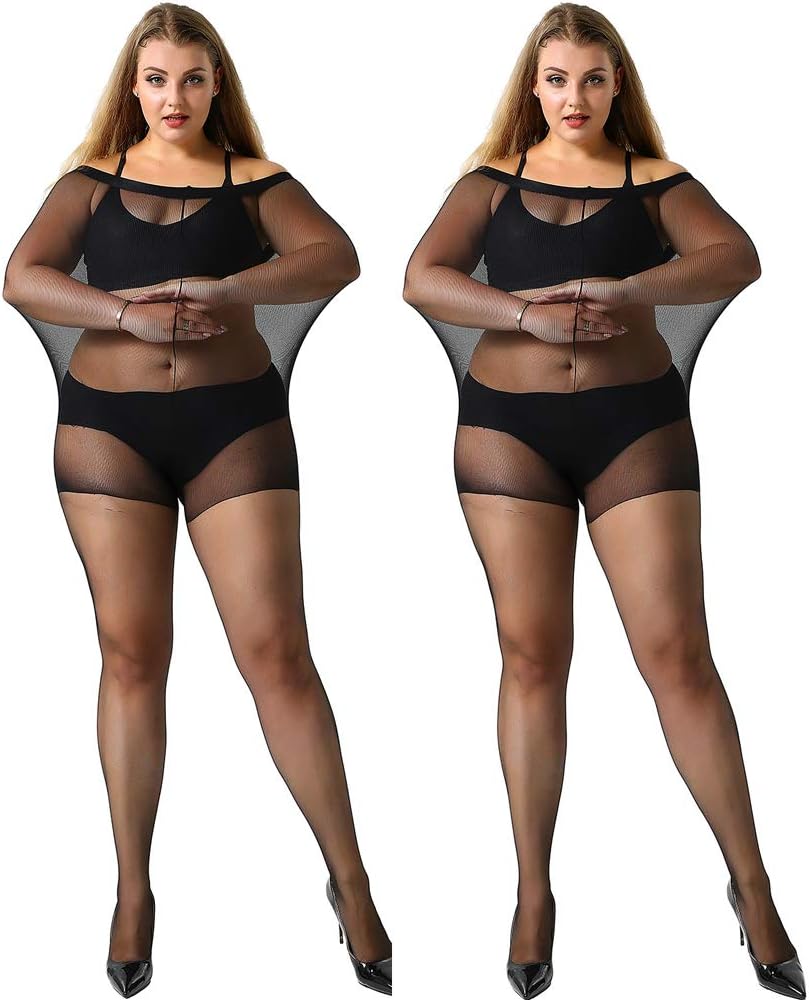 MANZI Women's 2 Pairs Plus Size Control Top Ultra-Soft Tights