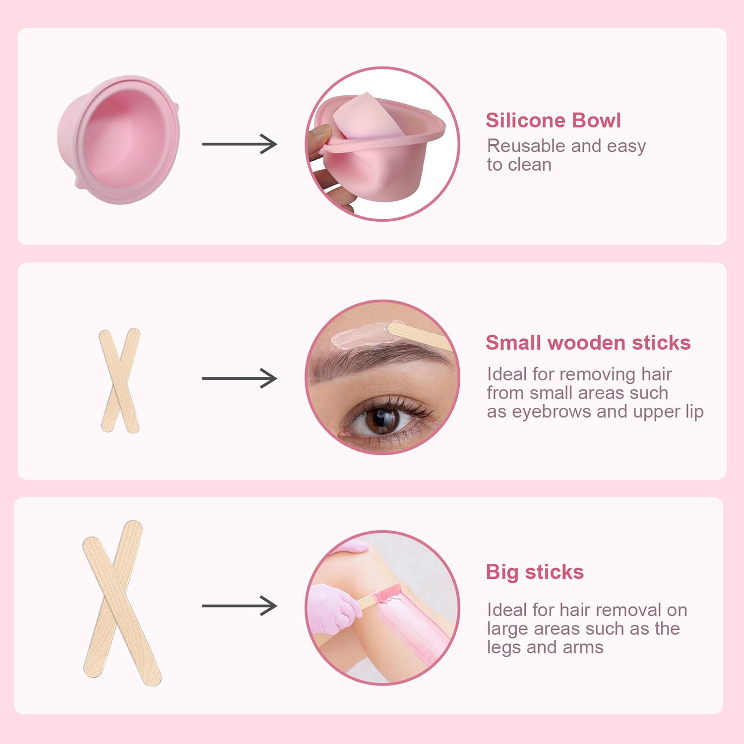 Galdino Kit per ceretta da donna, kit di cera per depilazione, kit di ceretta per il corpo a casa con 4 sacchetti di fagioli, per sopracciglia, labbra, viso, braccia, gambe, ascelle, bikini, schiena