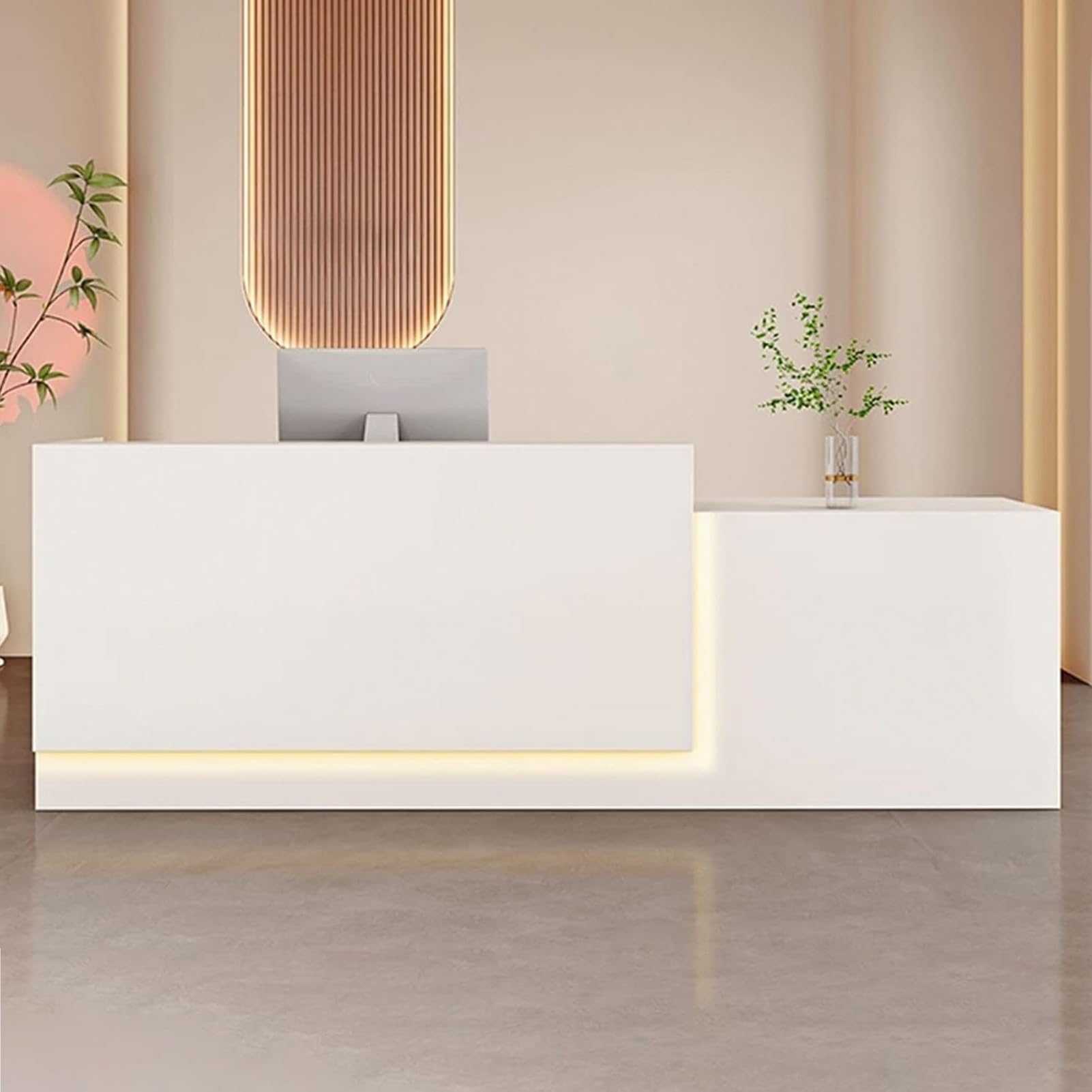 Weißer Empfangstisch mit abschließbarer Schublade Kassentisch mit Tastaturablage Holzmöbel Empfangstisch (140 x 60 x 100 cm) Moderne Bürolösung